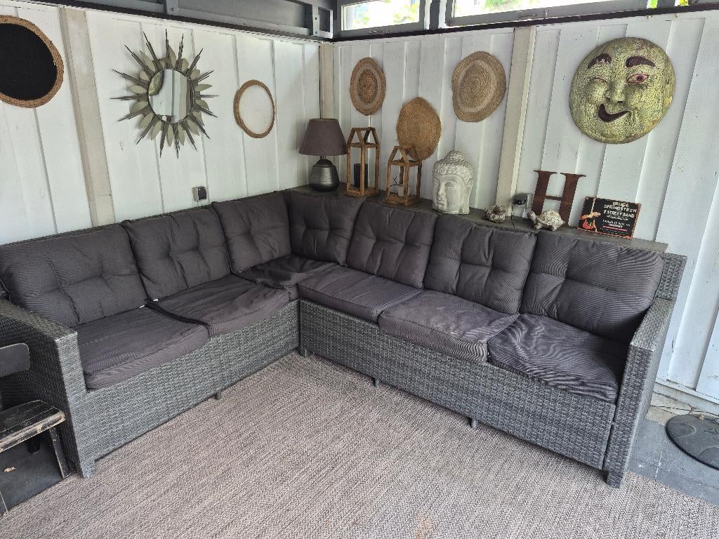 Wicker Loungeset antraciet, Tuin en Terras, Tuinsets en Loungesets, Ophalen, Gebruikt, Bank, 6 zitplaatsen
