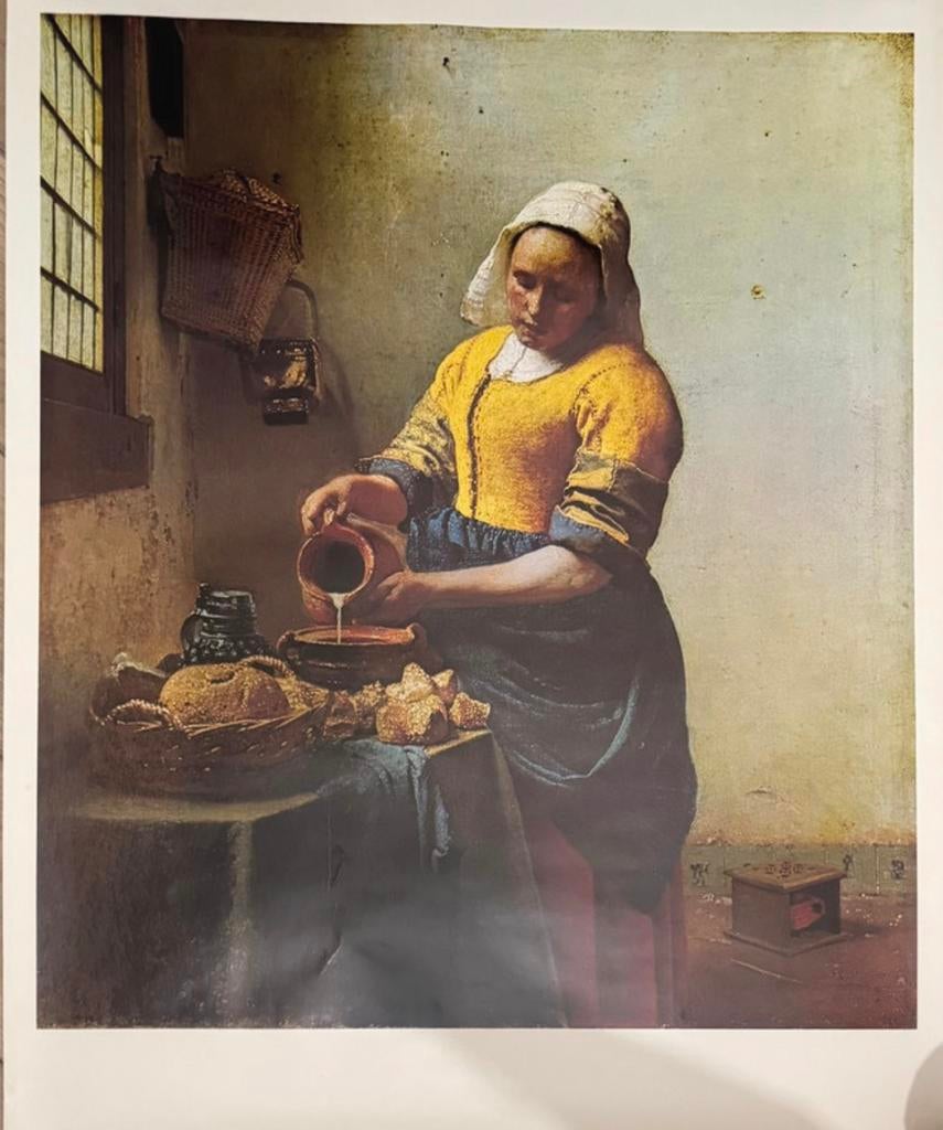 2 Posters: ‘Melkmeisje’ - Vermeer en ‘Nachtwacht’ - Van Rijn, Verzamelen, 1960 tot 1980, Ophalen of Verzenden, Zo goed als nieuw