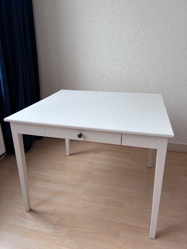 Witte houten uitklapbare tafel IKEA Idanäs, 50 tot 100 cm, Zo goed als nieuw, Vier personen, Rechthoekig