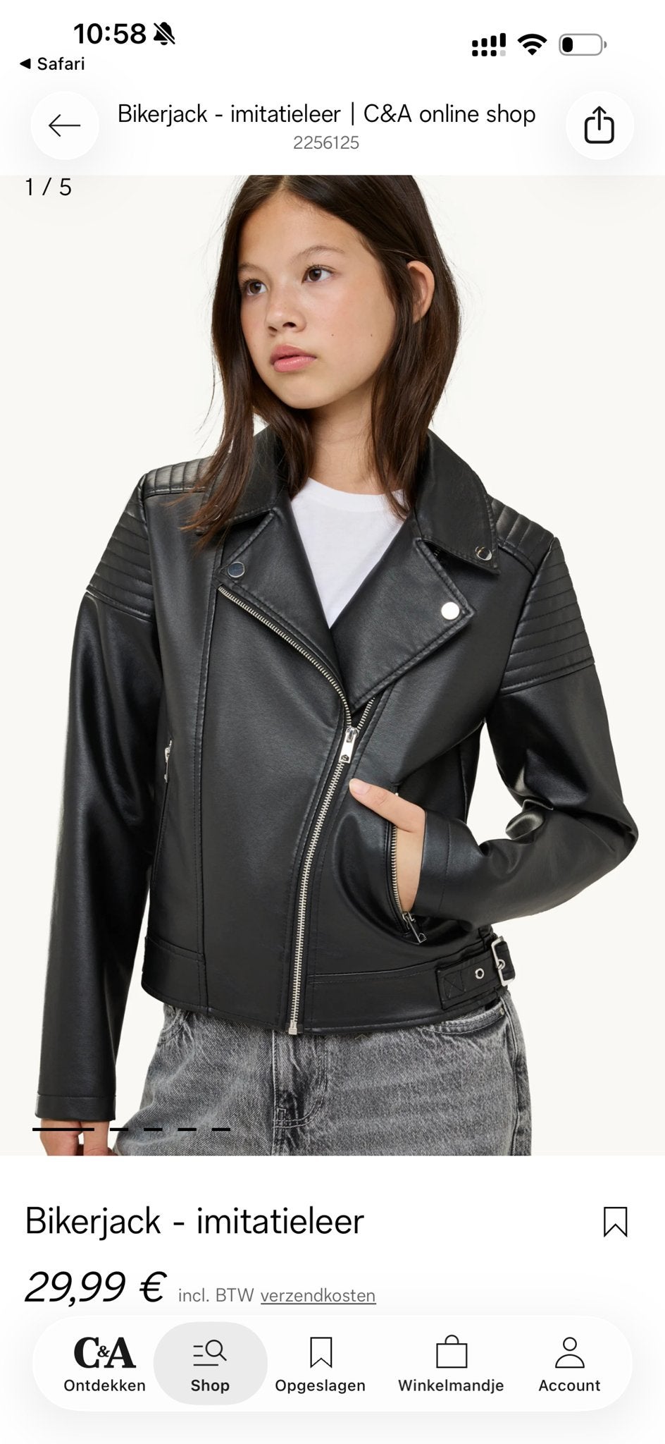 Zwart bikerjack kinderjas imitatieleer faux leer maat 158, Ophalen of Verzenden, Zo goed als nieuw, Maat 34 (XS) of kleiner, Zwart