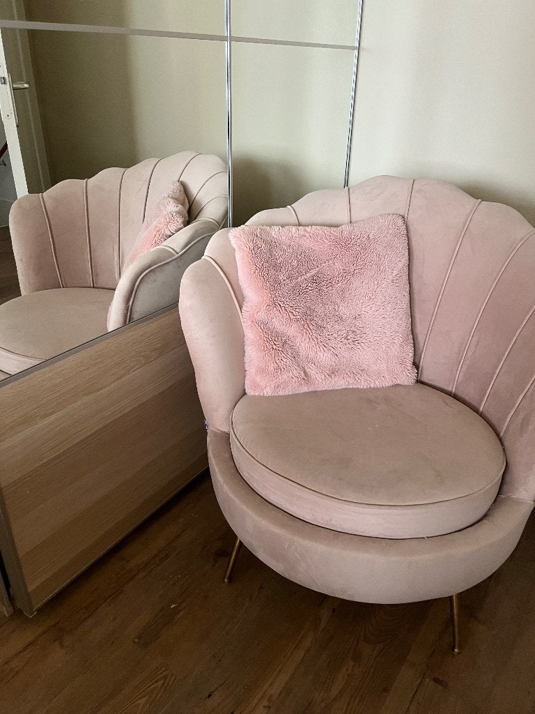 Roze schelp fauteuil, Ophalen, Gebruikt, Minder dan 75 cm, 50 tot 75 cm