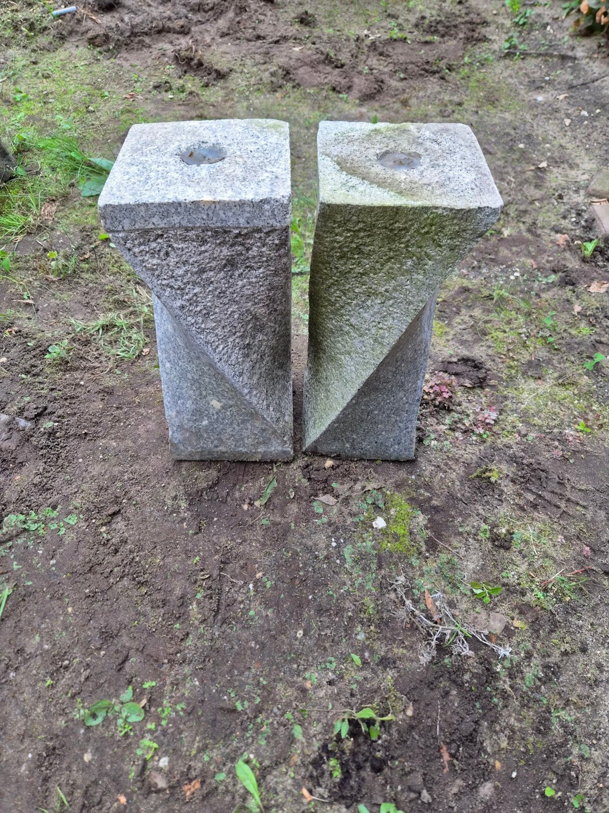 Set van 2 granieten sokkels/zuilen - Tuindecoratie, Ophalen, Gebruikt, Steen, Overige typen