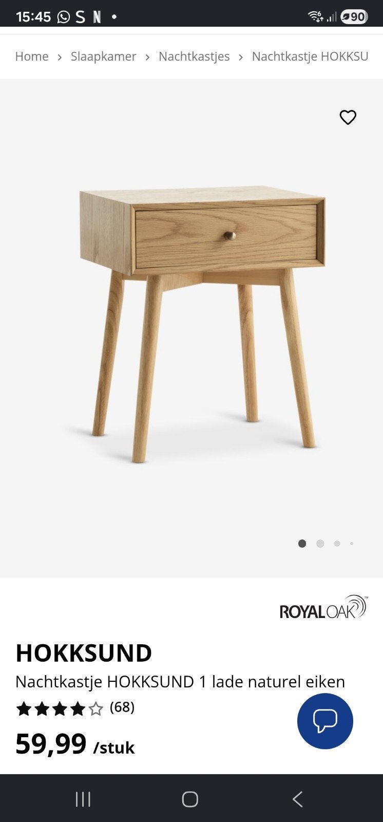 2 houten nachtkastjes met lades (jysk), Huis en Inrichting, Ophalen, Modern, Scandinavisch, Zo goed als nieuw, Rechthoekig