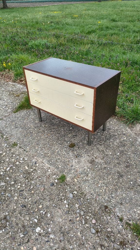 Vintage ladekast palissander / crème, Ophalen, Gebruikt, Vintage, 50 tot 100 cm