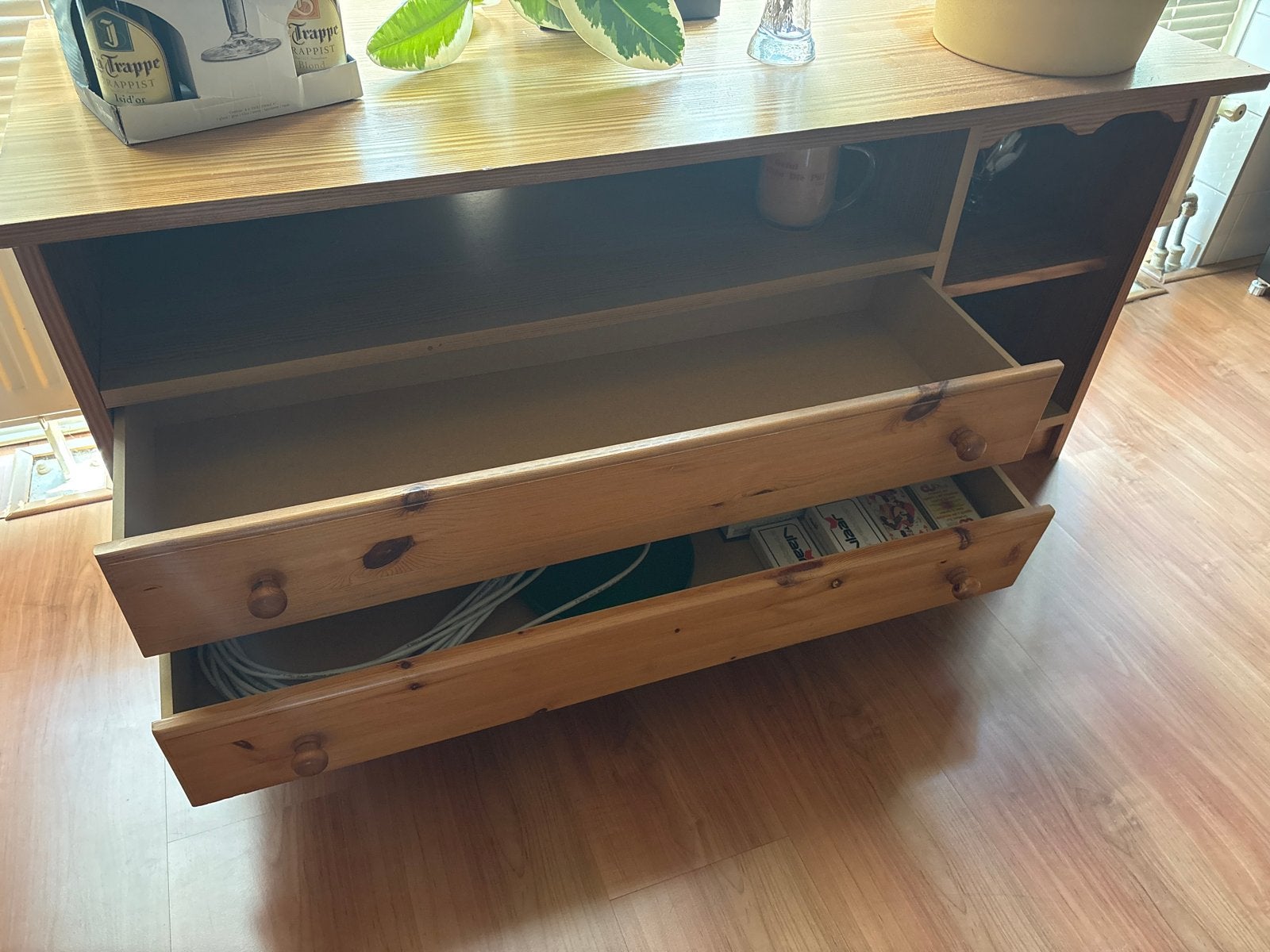 Houten dressoir met lades en opbergvakken, Ophalen, Gebruikt, 100 tot 150 cm, Met lade(s)
