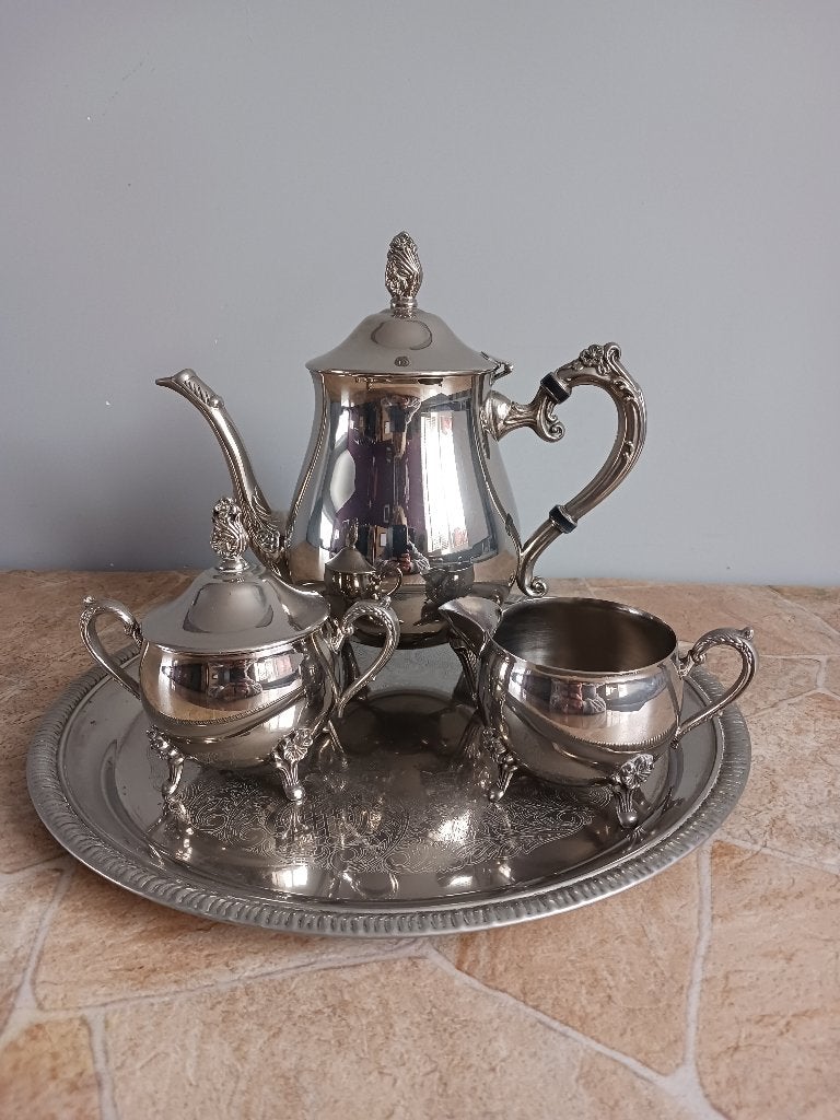 4 delige koffie- theeset verzilverd rococo stijl, Antiek en Kunst, Ophalen of Verzenden
