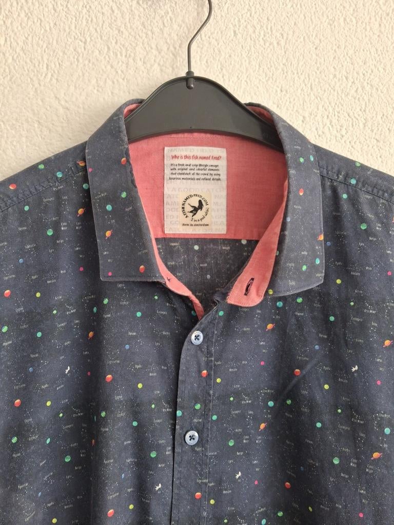 A Fish Named Fred overhemd met planetenprint (3XL), Kleding | Heren, Blauw, A Fish Named Fred, Ophalen of Verzenden, Zo goed als nieuw