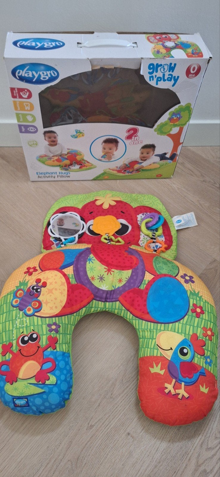 Playgro elephants hugs activity pillow, buikligtrainer, Ophalen of Verzenden, Zo goed als nieuw, Speelkleed