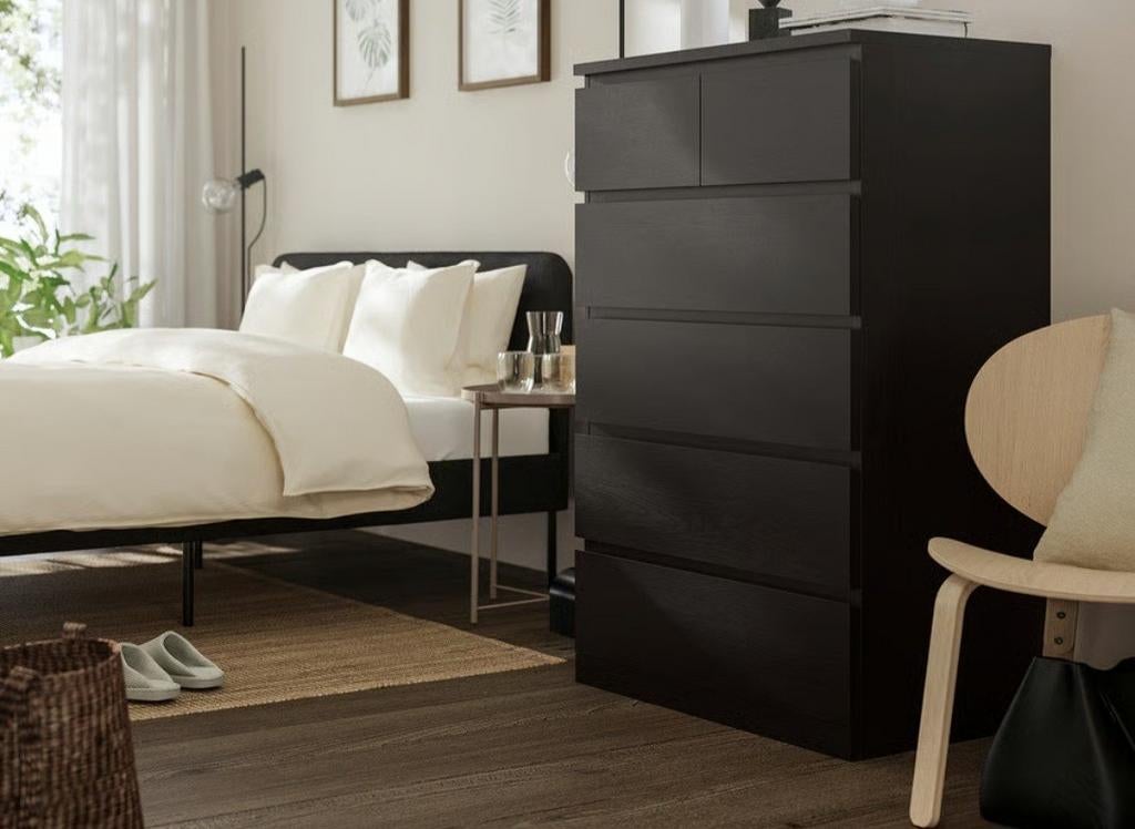 IKEA MALM Ladekast met 6 lades - Zwartbruin, Ophalen, Gebruikt, 5 laden of meer, 100 tot 150 cm