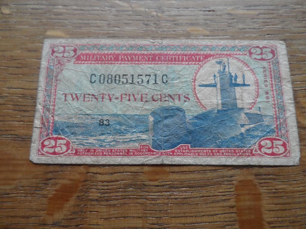 Amrikaans leger-biljet 25 cent  zeldzaam, Ophalen of Verzenden, Noord-Amerika