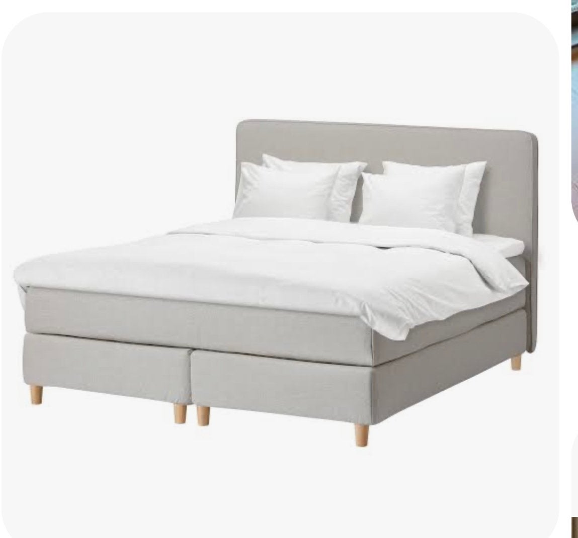 IKEA Dunvik boxspring 160x200 + Emma Sleep matras, Ophalen, Gebruikt, Beige, Tweepersoons