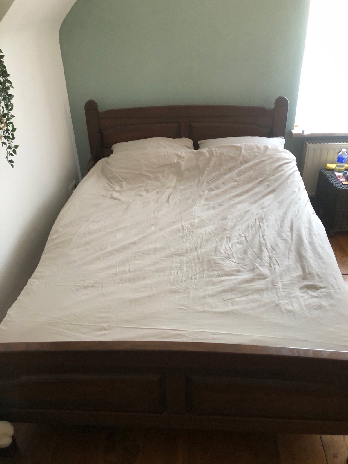 Eiken bed 140x200 met nieuwe matras, Ophalen, Bruin, Tweepersoons, 140 cm