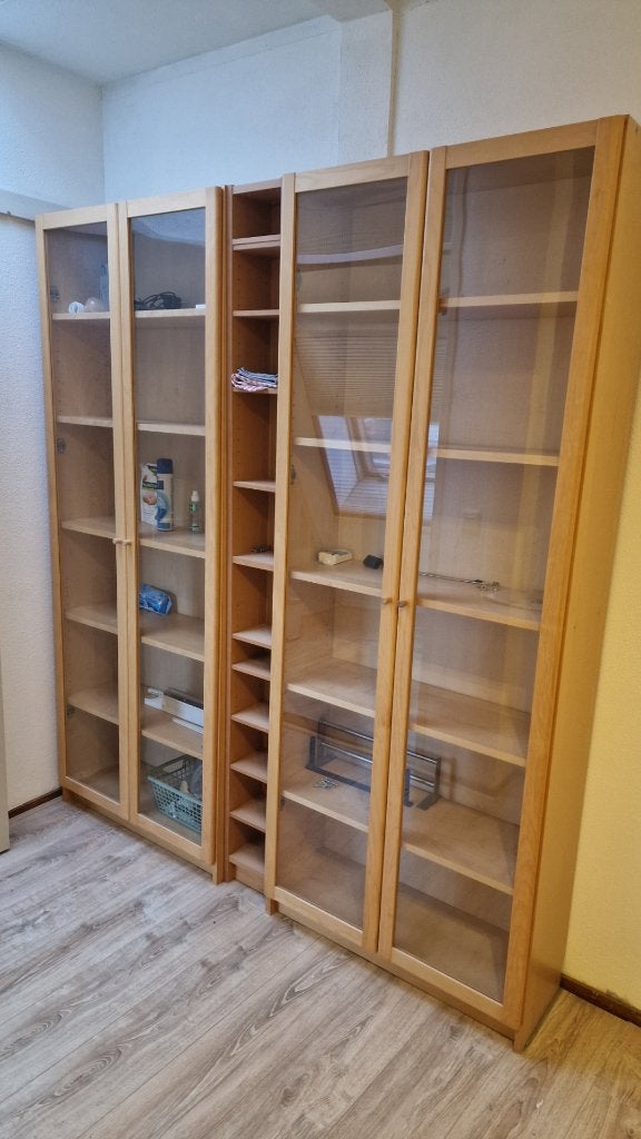 2x IKEA Billy vitrinekast beuken + cd/dvd-kast, Ophalen, Minder dan 50 cm, 200 cm of meer, 25 tot 50 cm