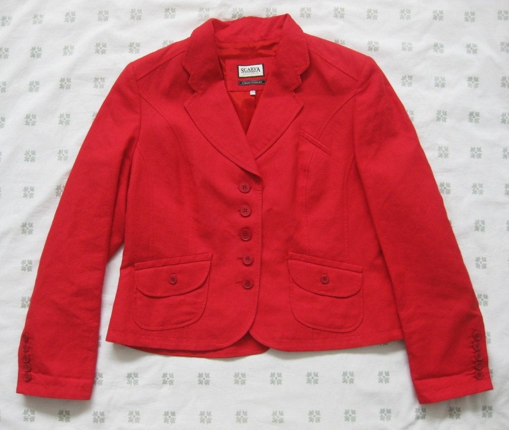 Scarva rood jasje, blazer, maat 42-44, linnen-katoen, Kleding | Dames, Jasjes, Kostuums en Pakken, Scarva, Maat 42/44 (L), Ophalen of Verzenden