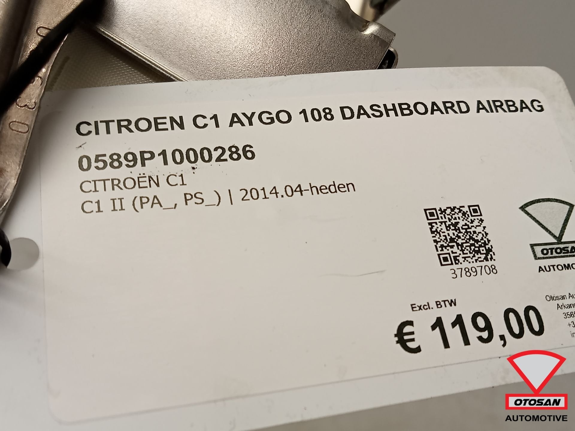 Citroen C1 Aygo 108 Passagiers Dashboard Airbag 0589p1000286, Gebruikt, Citroën, Stellantis N.V., Ophalen of Verzenden
