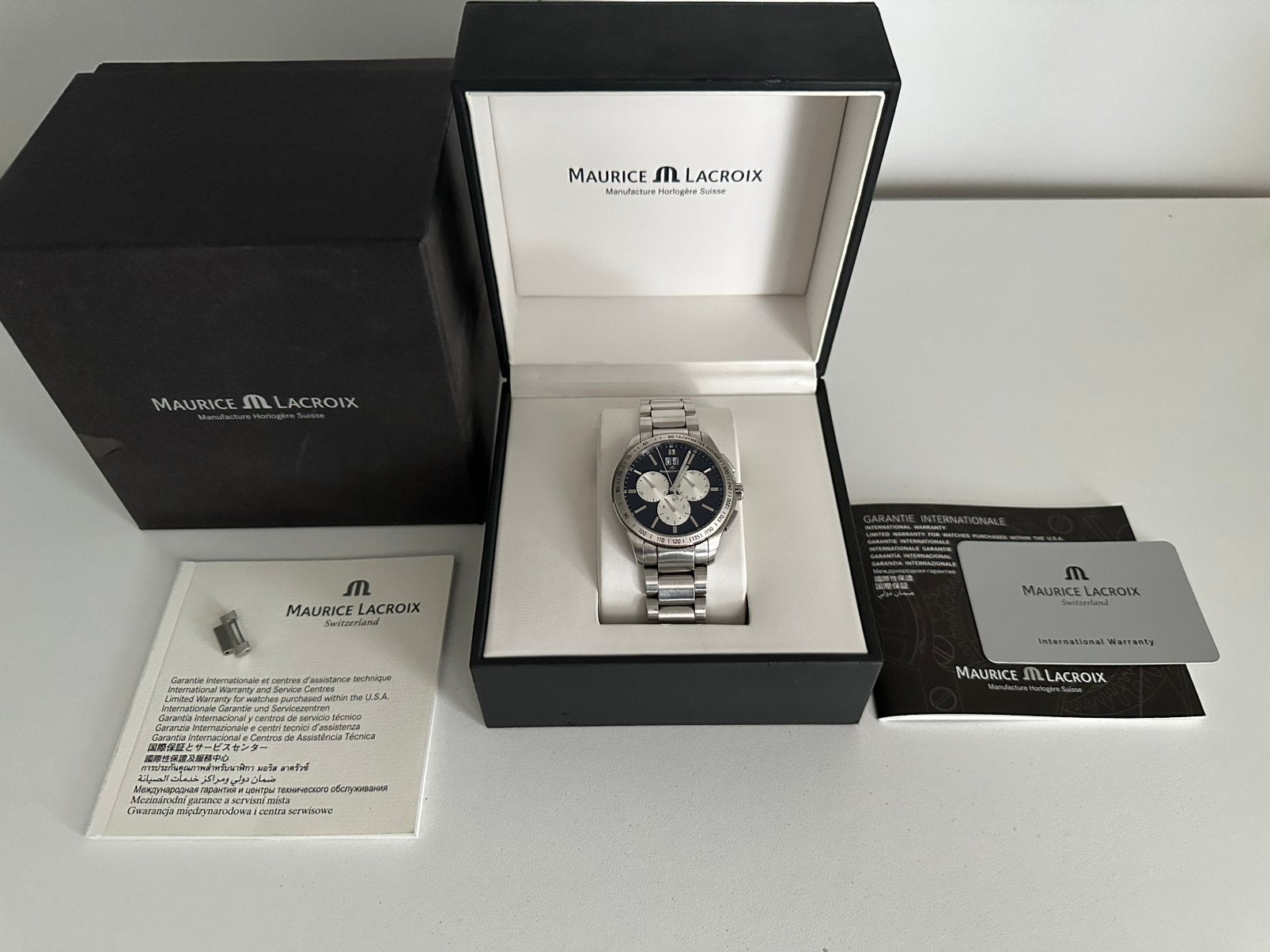 Maurice Lacroix Miros Chronograph MI1028-SS002-332-1, Sieraden, Tassen en Uiterlijk, Ophalen of Verzenden, Zo goed als nieuw, Staal