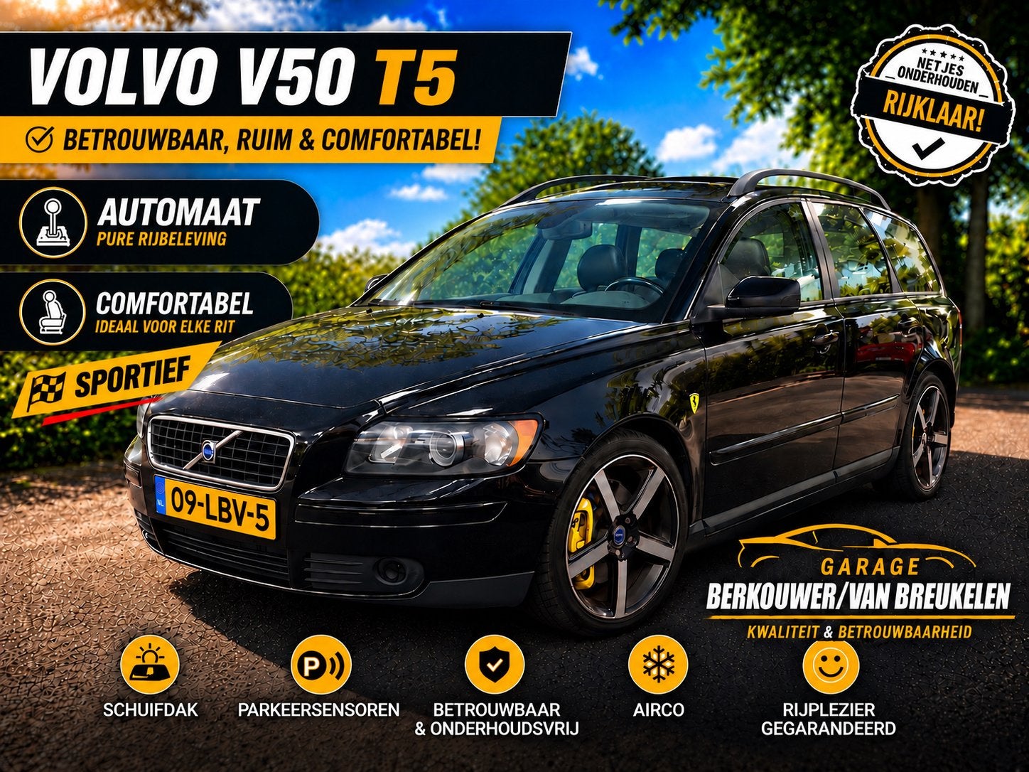Volvo V50 2.5 T5 Geartronic 2005//xenon//leder/nwe apk/, Auto's, 700 kg, Grijs, 220 pk, Automatische klimaatregeling