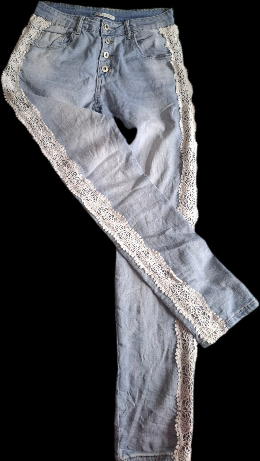Nieuwe lichtblauwe jeans met broderie zijkanten mt 38, Blauw, Nieuw, Ophalen of Verzenden, W30 - W32 (confectie 38/40)