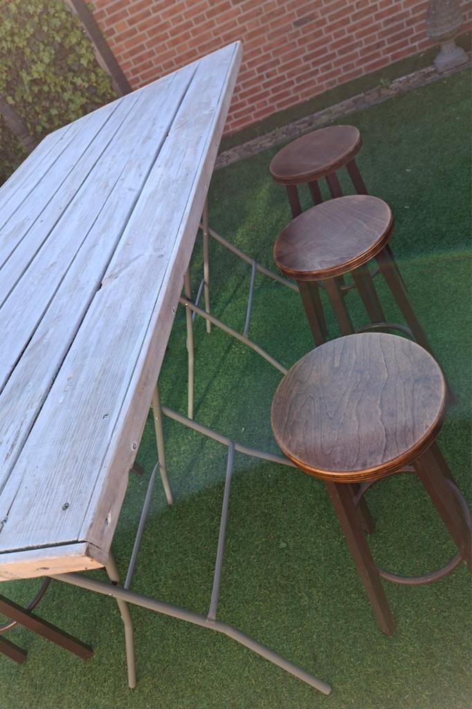 6 barkrukken met rechthoekige bartafel, Huis en Inrichting, Barkrukken, Ophalen, Metaal, 60 tot 90 cm