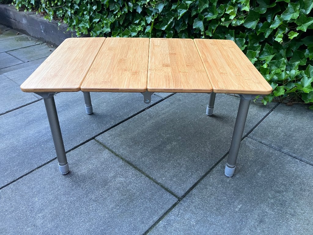 Bocamp Bamboe bijzettafel/salontafel- Verstelbaar (60x40cm), Caravans en Kamperen, Ophalen, Zo goed als nieuw, Campingtafel