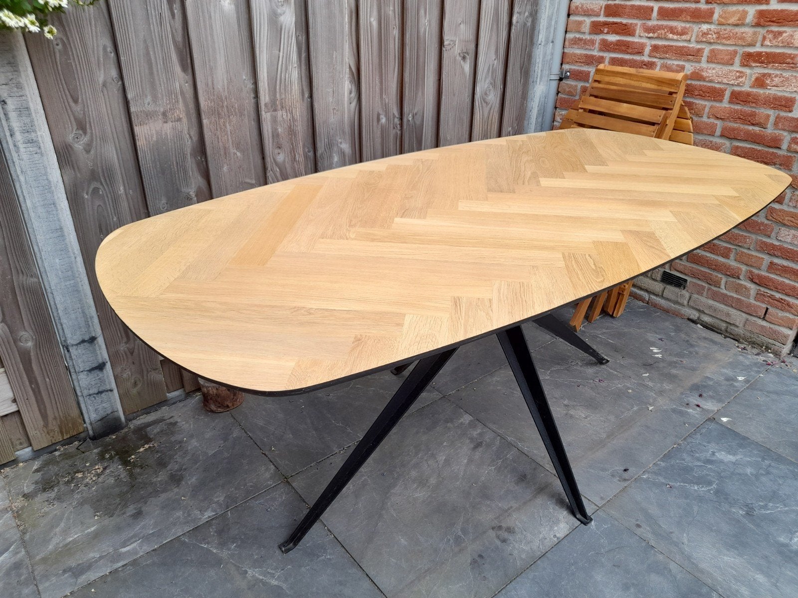 Eettafel visgraat 180x90, Gebruikt, Modern, Industrieel, Visgraat, 50 tot 100 cm, 150 tot 200 cm