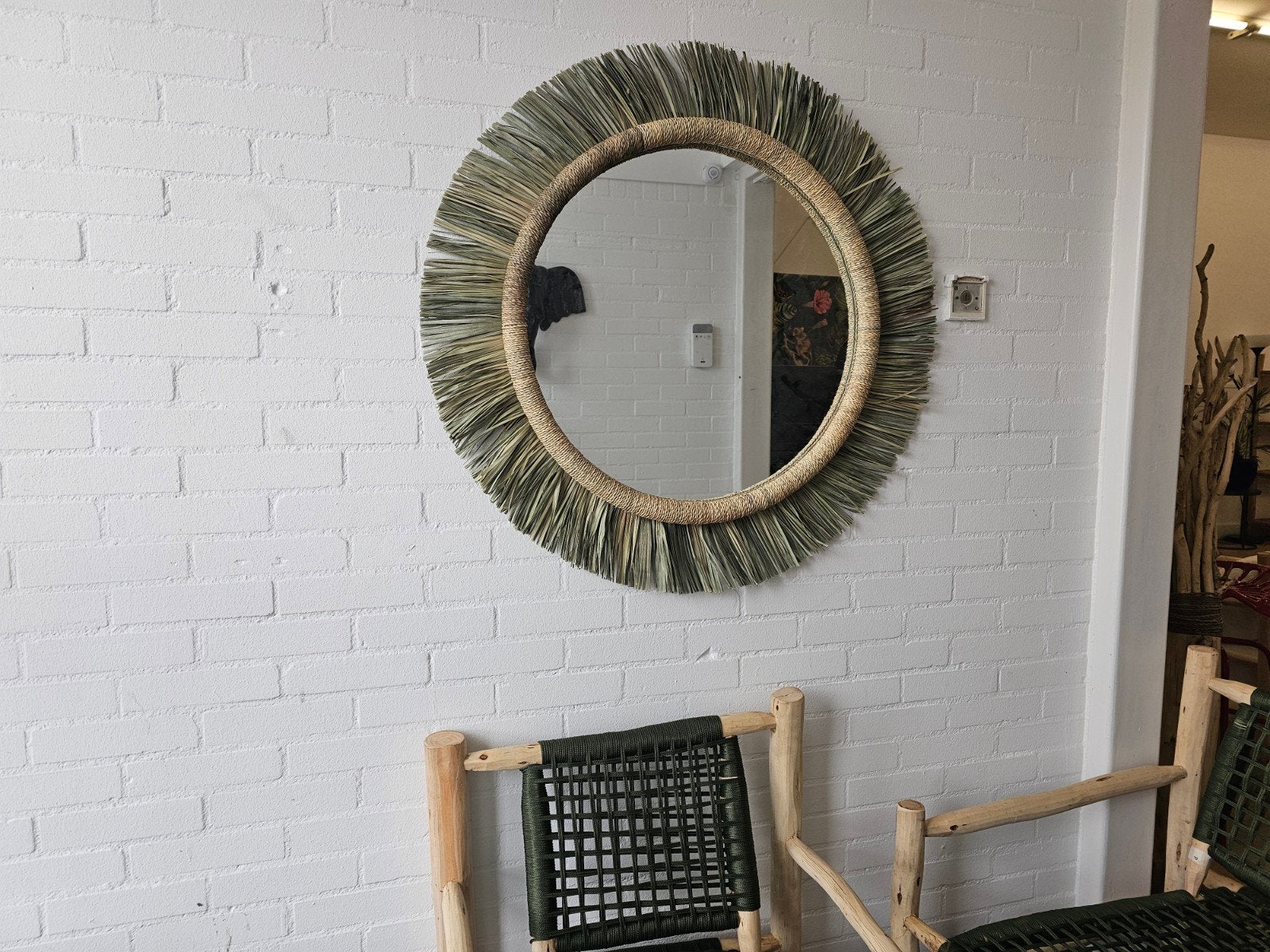 Spiegel Boho/ibiza stijl - raffia - 50cm/120cm, Huis en Inrichting, Woonaccessoires | Spiegels, Zo goed als nieuw, Info@homefriesland.nl
