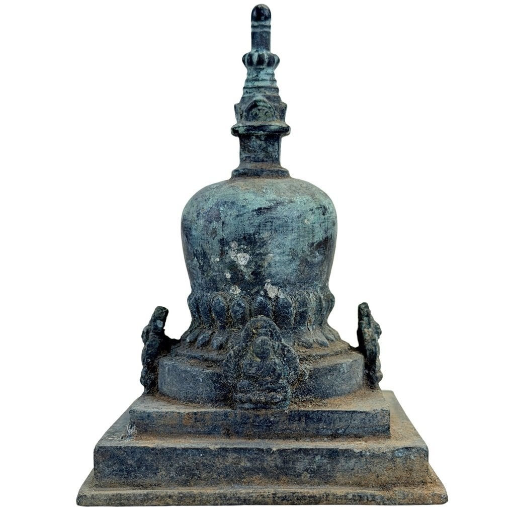 Votiefstupa – Oost-India – vier Boeddha’s, Antiek en Kunst, Overige herkomsten, Ophalen of Verzenden, Ritueel object, Steen/keramiek