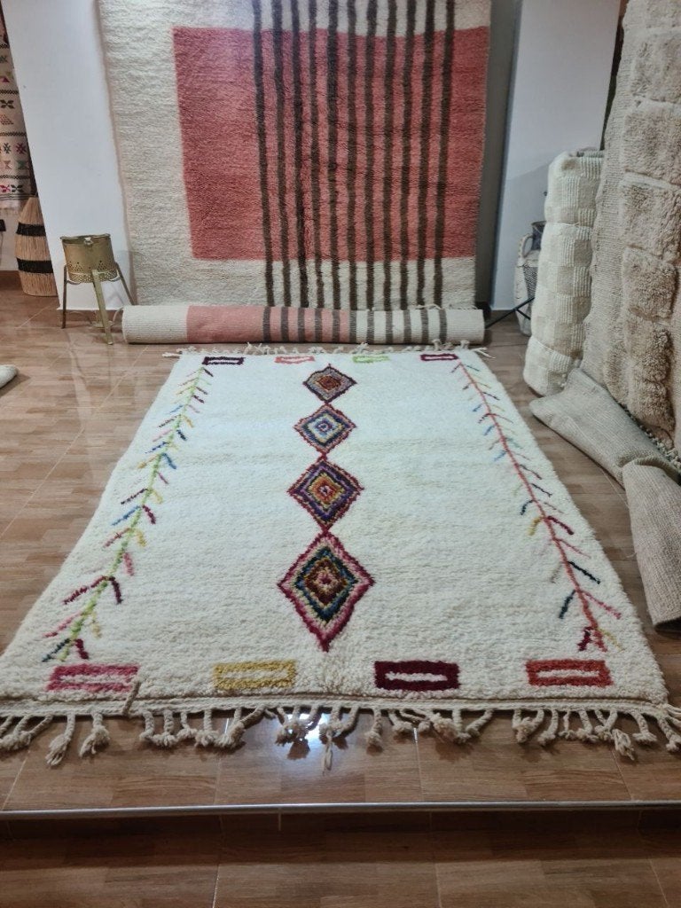 Marokkaans Berbertapijt 200x300 – crème bordeaux, MarocCarpets, Info@maroccarpets.nl, Ophalen of Verzenden, Rechthoekig