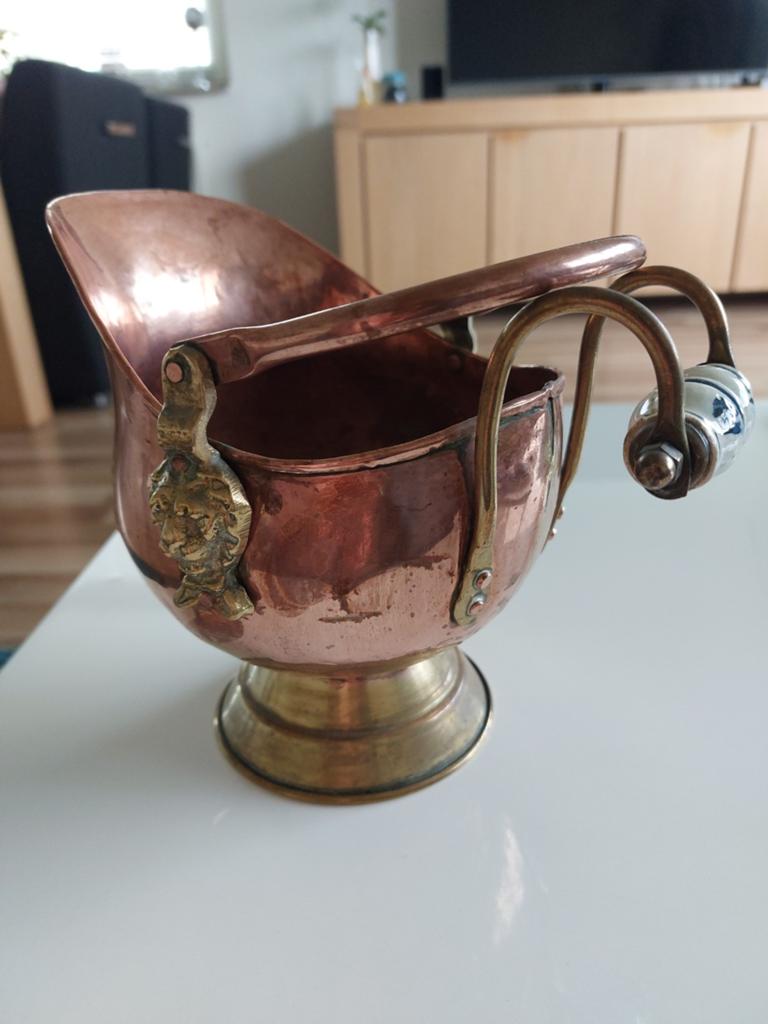 Antieke koperen kolenemmer / haardemmer, 16 cm hoog, Antiek en Kunst, Antiek | Koper en Brons, Ophalen of Verzenden, Koper