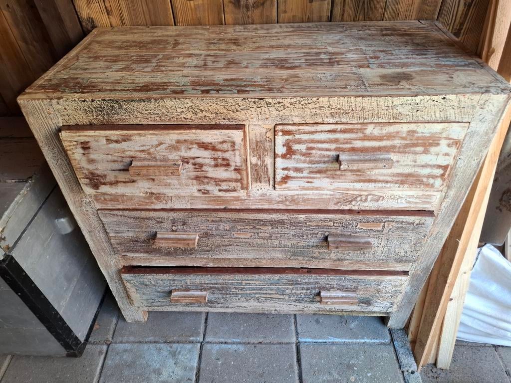 Vintage Kommode met 4 lades - Shabby Chic Stijl, Huis en Inrichting, Kasten | Dressoirs, Ophalen, Gebruikt, 50 tot 100 cm, Met lade(s)