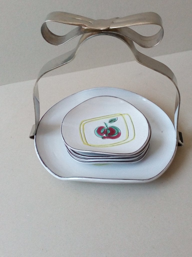 Keramiek schalenset met beugel. Fruitdecoratie. Handgemaakt, Ophalen of Verzenden