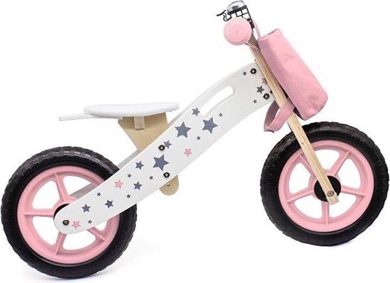 Nieuw: Houten loopfiets met mandje - Roze/Wit, Ophalen of Verzenden, Nieuw, Loopfiets