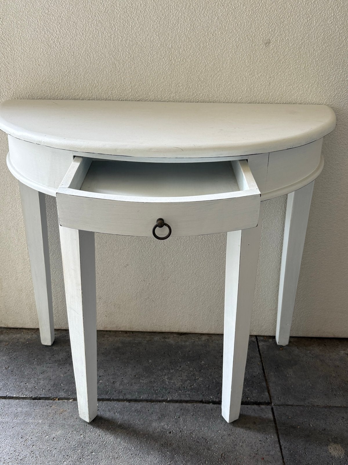 Witte halfronde sidetable met lade (80x40x72 cm), Huis en Inrichting, Ophalen, Minder dan 50 cm, Gebruikt, 50 tot 100 cm
