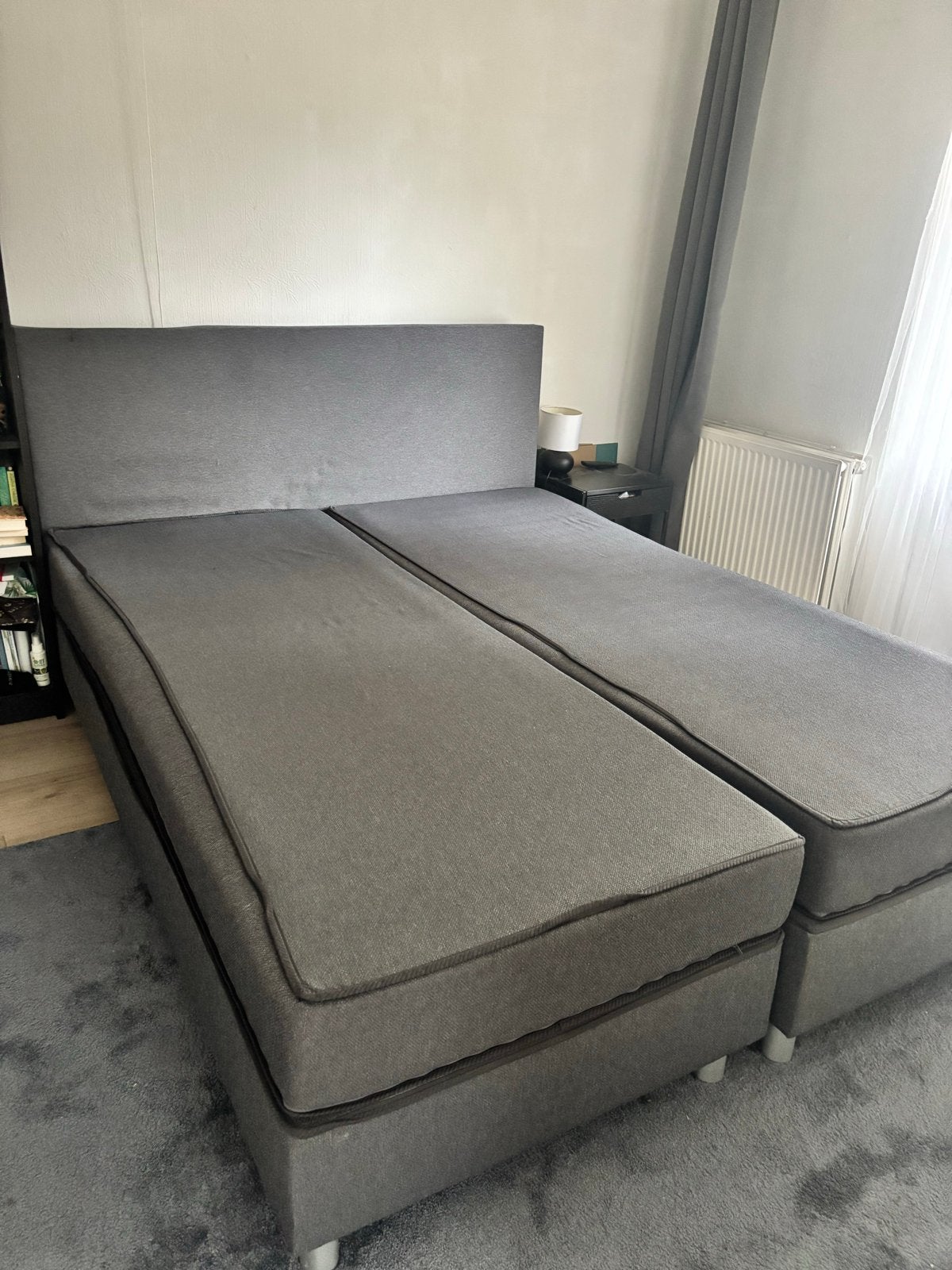 Grijze boxspring 180x200 - Gebruikt., Ophalen, Gebruikt, Tweepersoons, 180 cm