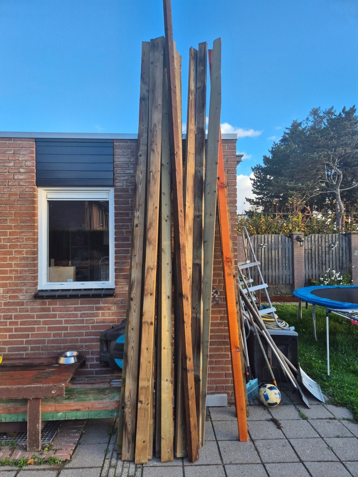 Diverse houten balken en planken, gebruikt, Gebruikt, 300 cm of meer, Balk, Overige houtsoorten