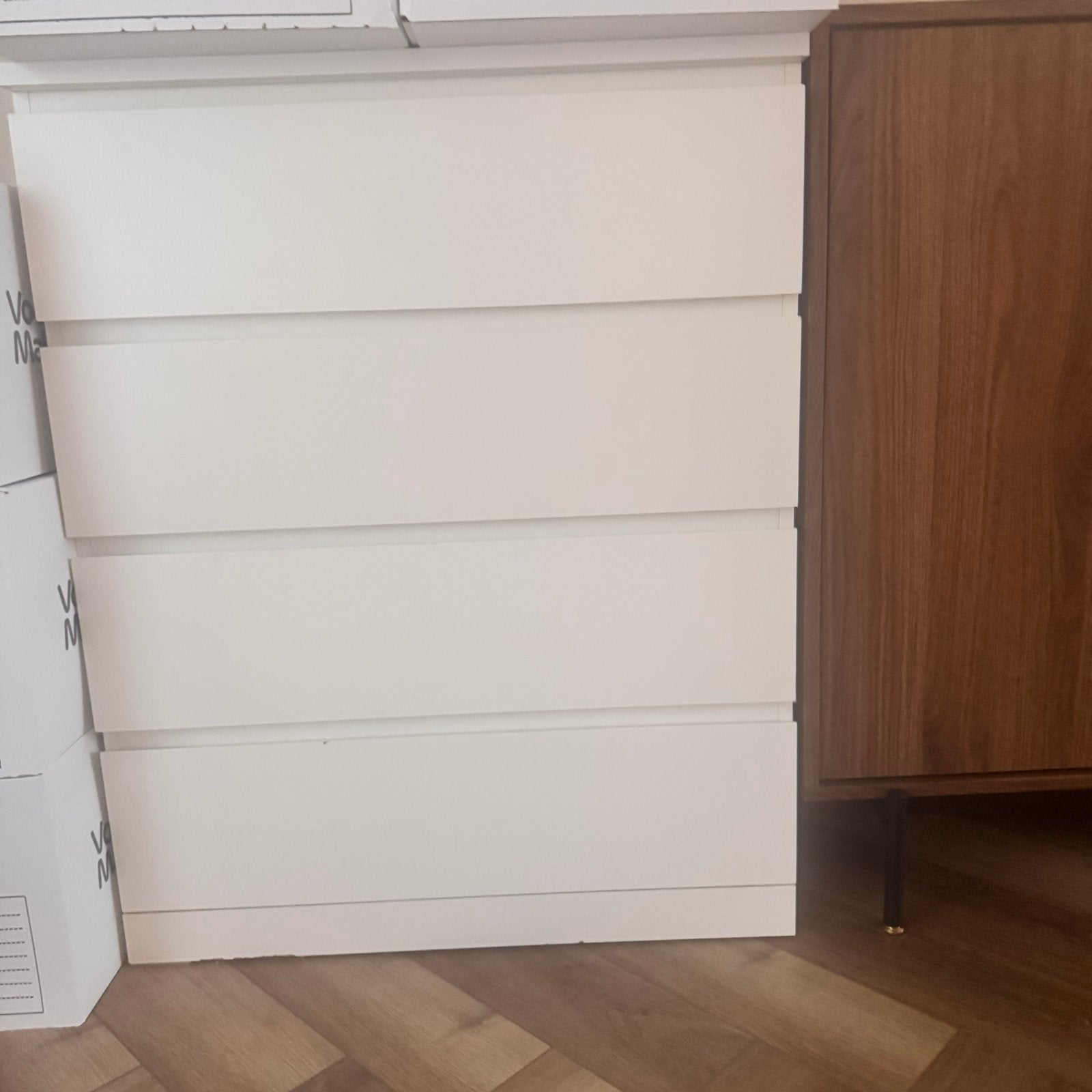 Witte IKEA Malm ladekast met 4 lades, Huis en Inrichting, Ophalen, Gebruikt, 100 tot 150 cm, 50 tot 100 cm