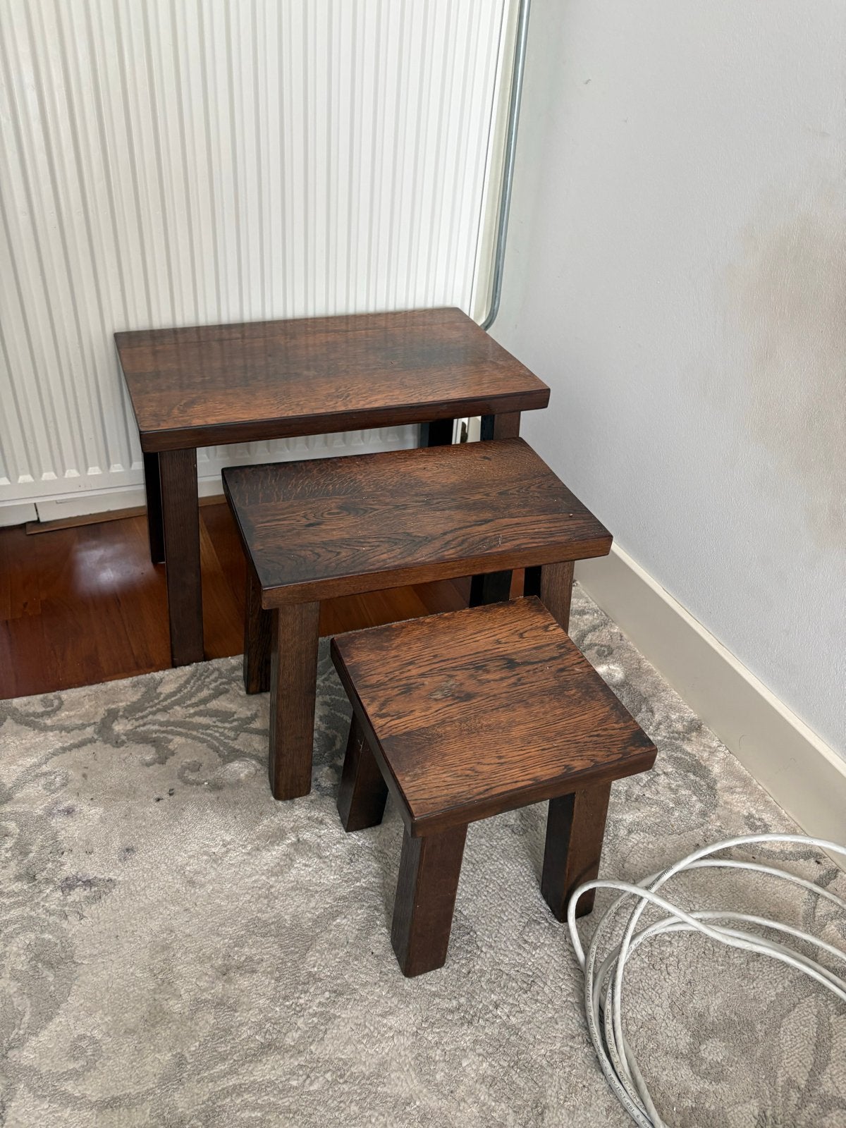 3 eiken bijzettafels - Nieuwstaat, Ophalen, Minder dan 45 cm, Minder dan 55 cm, Zo goed als nieuw