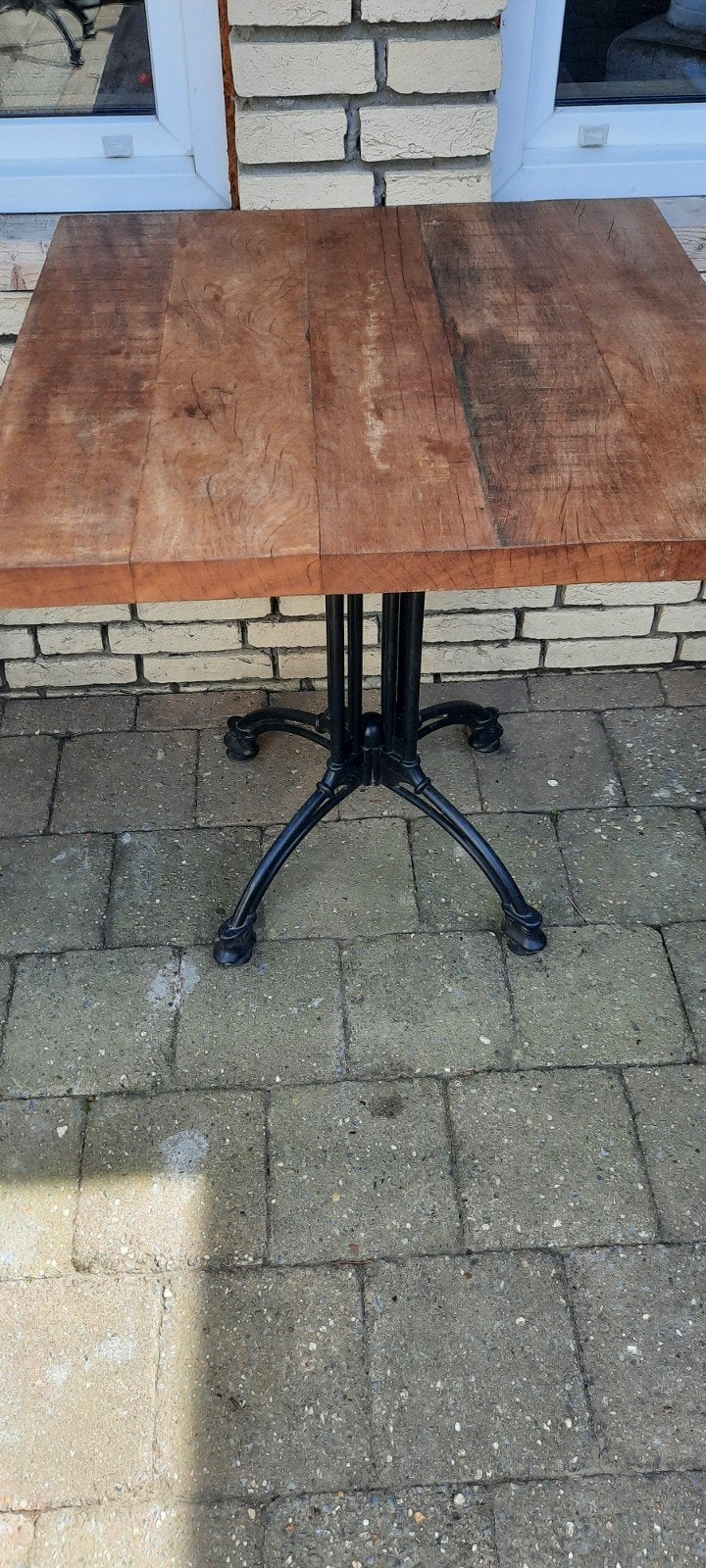 Aluminium voet met houten blad 70x70 cm, Tuin en Terras, Ophalen, Gebruikt, Vierkant