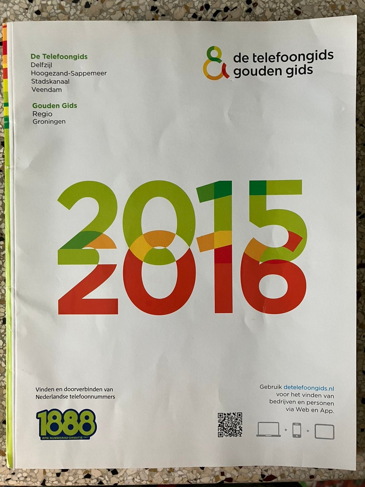 Telefoonboek & Gouden Gids 2015/2016 voor Groningen-Regio, Ophalen of Verzenden, Gebruikt