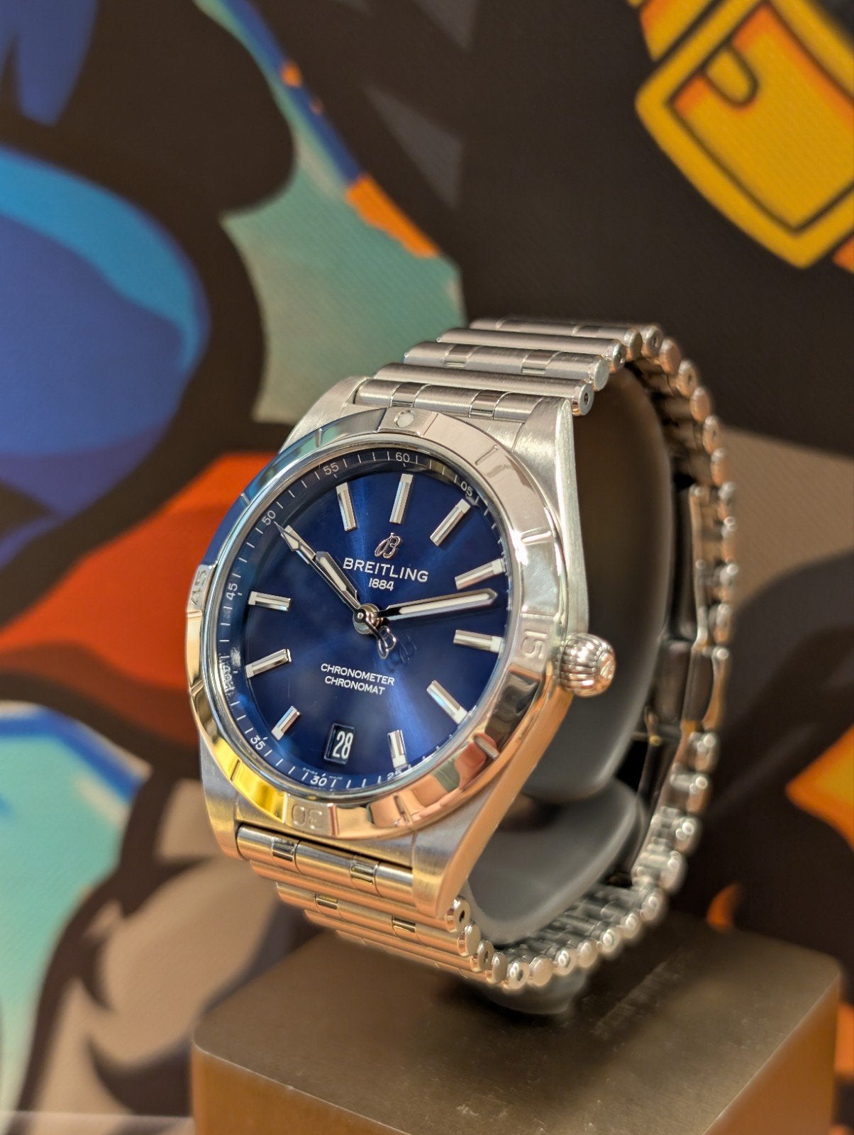Breitling Chronomat 36 lady sunburst blue wijzerplaat, Ophalen of Verzenden, Zo goed als nieuw, Staal, Overige merken