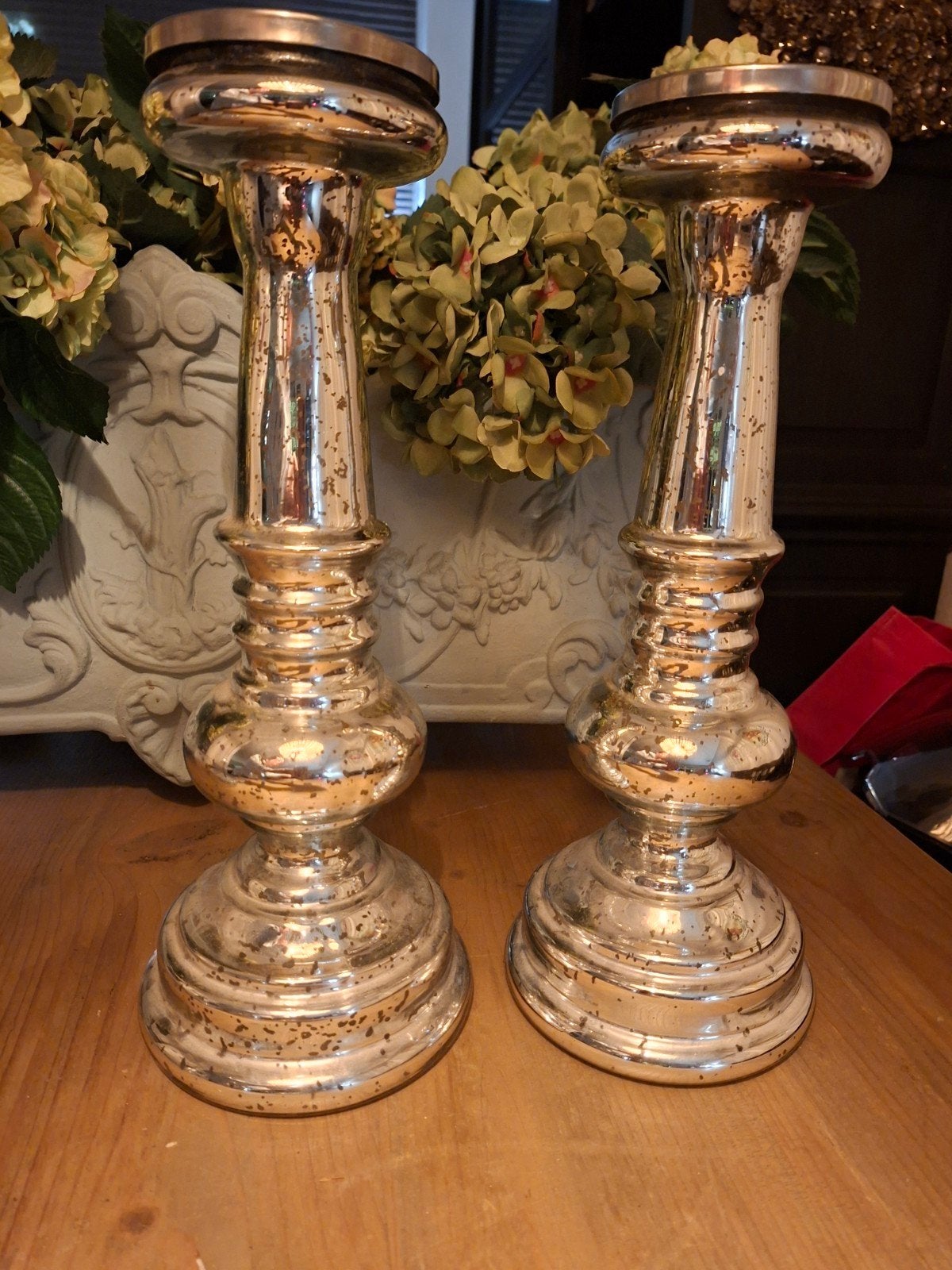 2 grote Riviera Maison  sicily Candle Holder  Kandelaars, Ophalen, 39 cm, Grijs, Glas