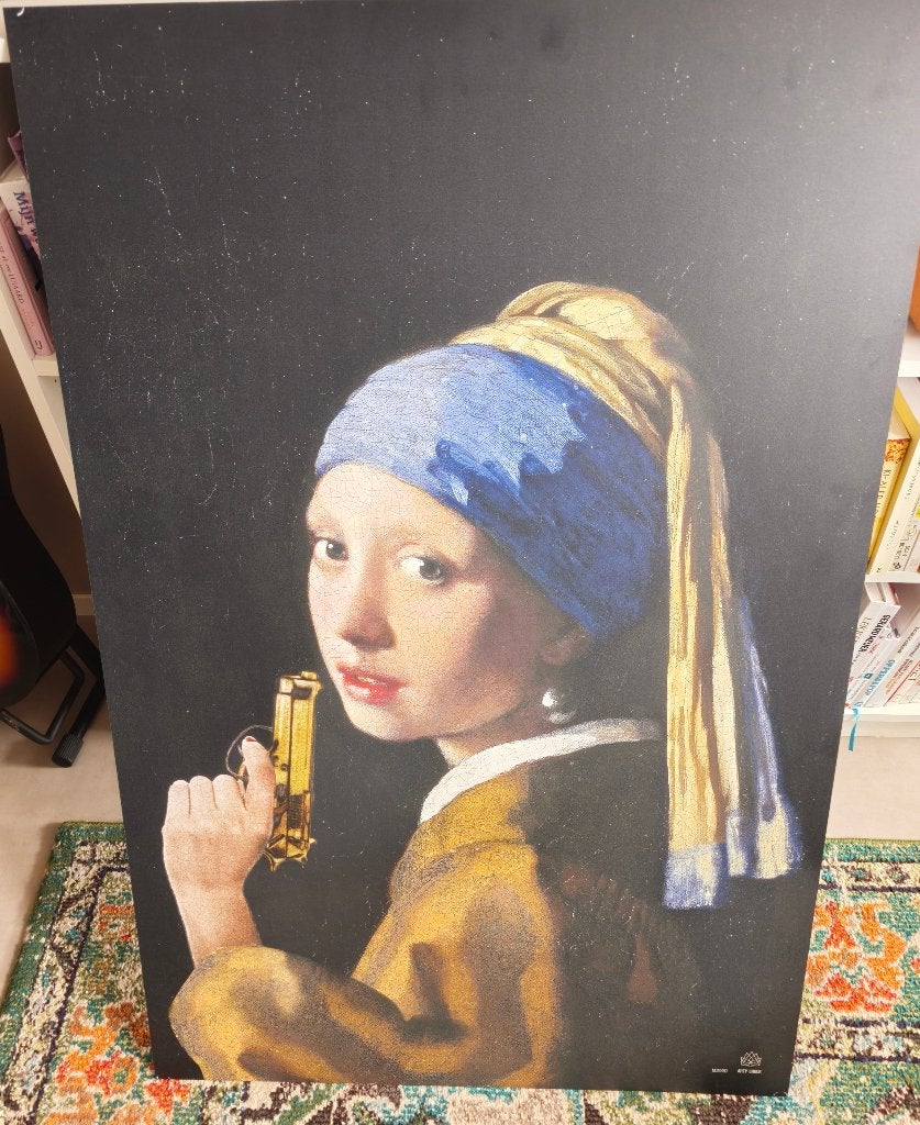 Meisje met de Parel met pistool - Dibond 3mm 80x120, Ophalen
