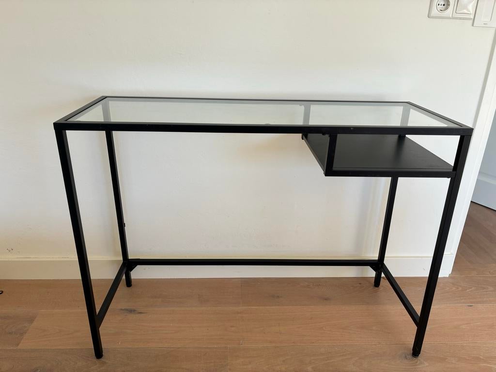 Glazen sidetable, kaptafel bureautje, Ophalen, Overige typen, 36 cm, Zo goed als nieuw