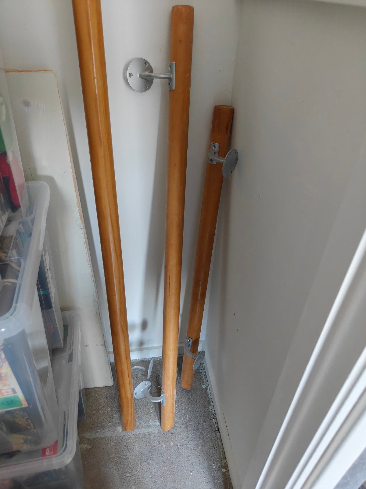 Eiken trapleuning met beugels 3 delen, Gebruikt, Eiken, Ophalen of Verzenden, 150 tot 200 cm