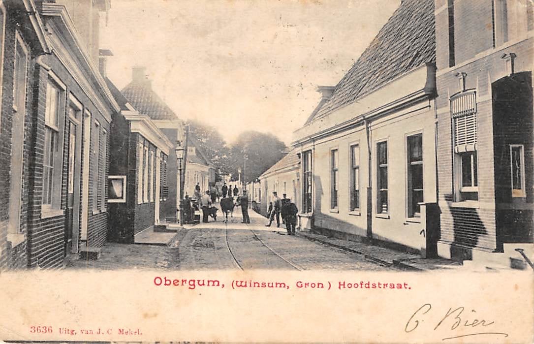 Obergum (Winsum, Gron) Hoofdstraat Koe op tramrails, Verzenden, Voor 1920, Gelopen, Groningen