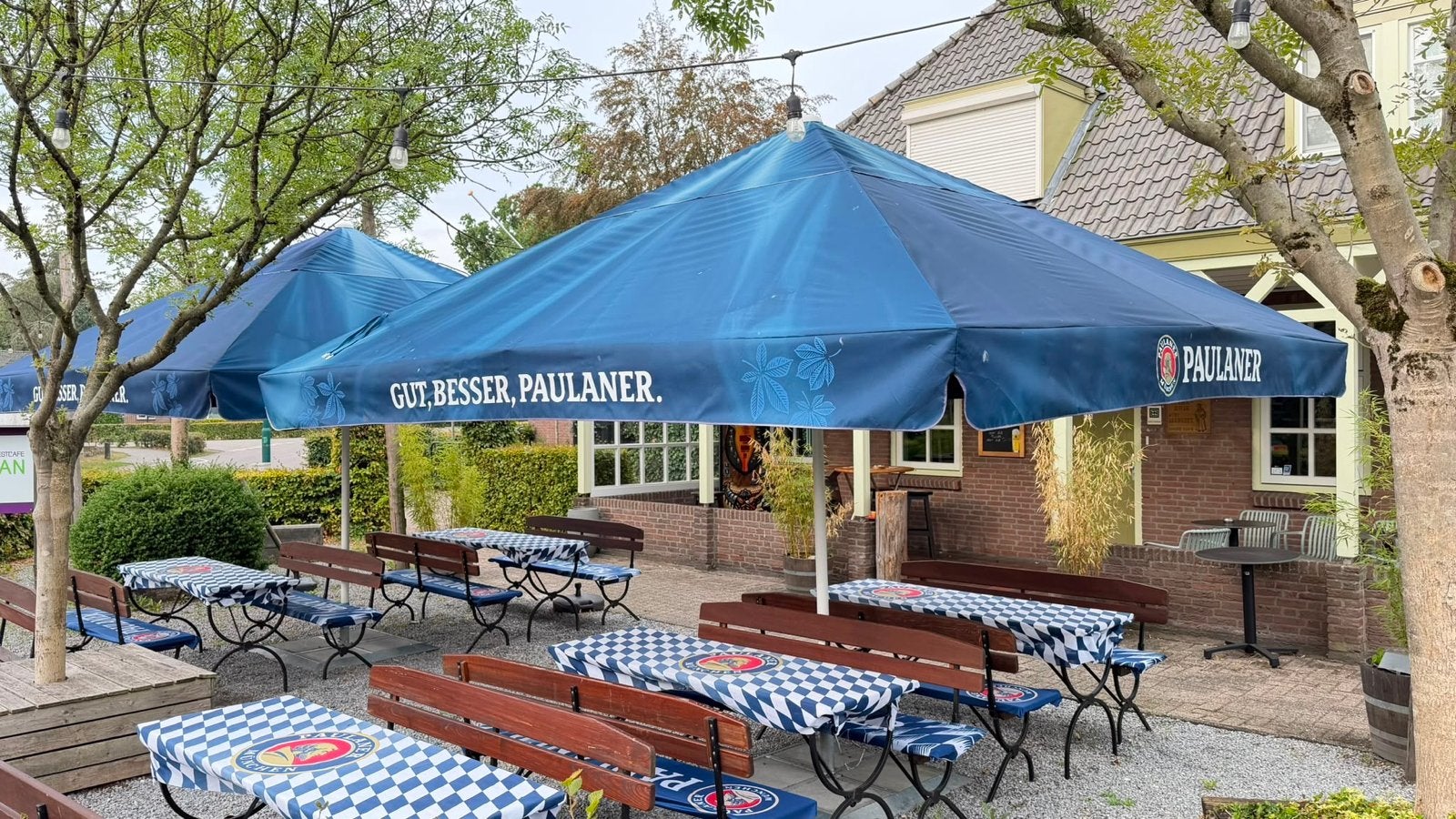 Grote Paulaner parasol voor horeca of tuin, Verzamelen, Biermerken, Ophalen of Verzenden, Gebruikt