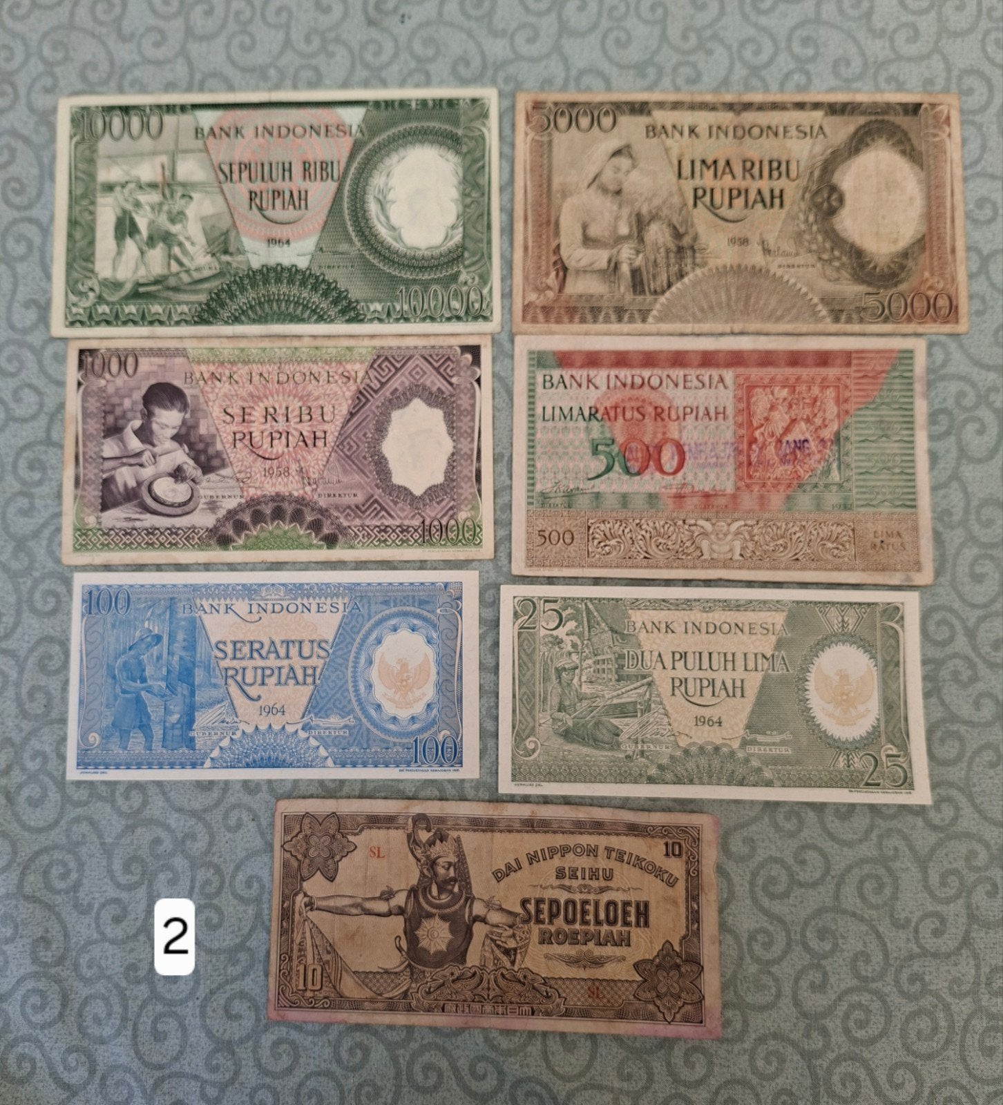 Set van 7 oude Indonesische Roepia bankbiljetten, Ophalen of Verzenden, Zuidoost-Azië, Setje