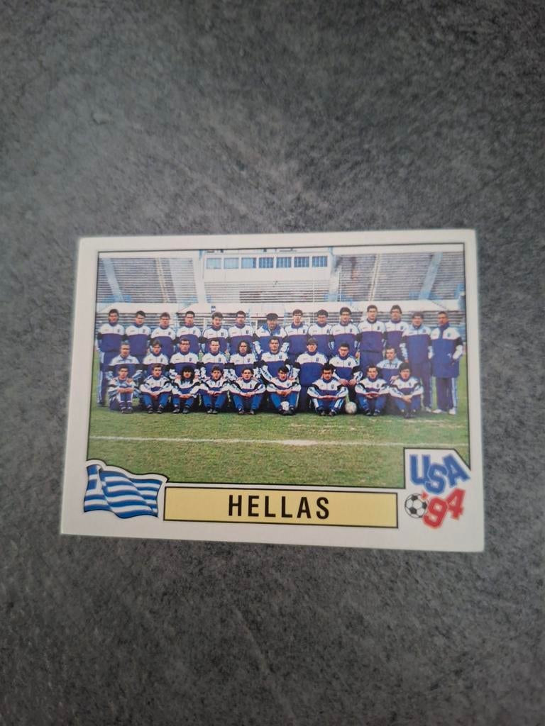Panini sticker WK 94 USA. Teamfoto Griekenland., Verzenden, Zo goed als nieuw, Sticker