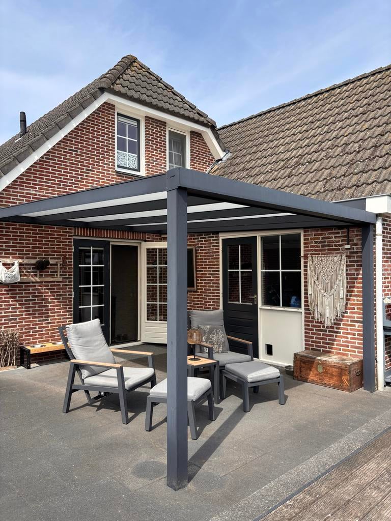 Terrasoverkapping 3.7x4.5m met LED-verlichting - Zelf demont, Tuin en Terras, Overkappingen, Ophalen of Verzenden, Zo goed als nieuw