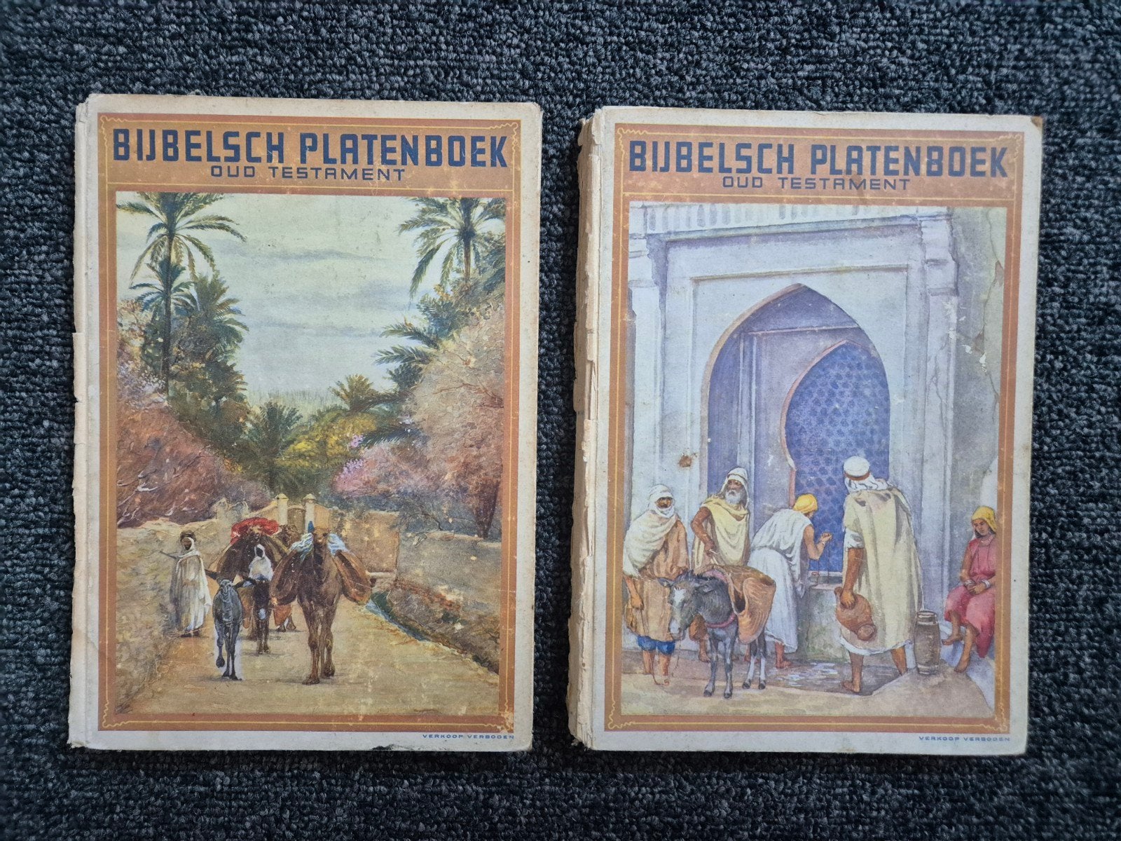 Antieke Kinderbijbel set (1930s) - Bijbelsch Platenboek, Ophalen of Verzenden